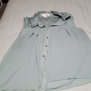 Turquoise Sleeveless Collared Blouse